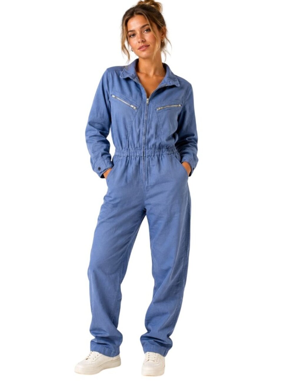 Xirena Jaymes Jumpsuit Size L Periwinkle Blue Twill Slub Cotton Boiler Utility